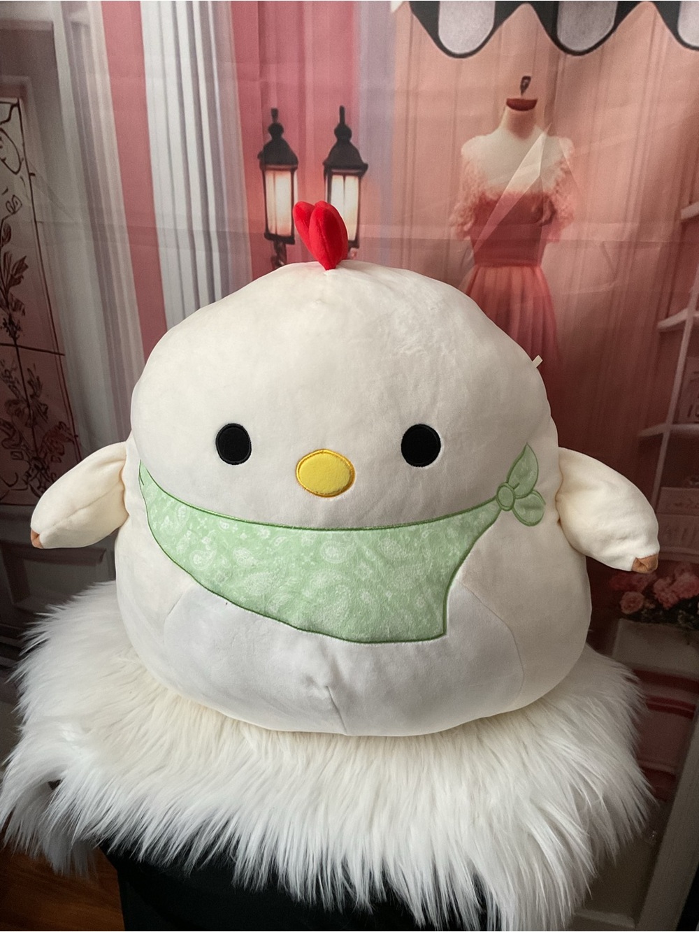 Squishmallows White Chick Plush with Red Crest and Mint Green Bandana